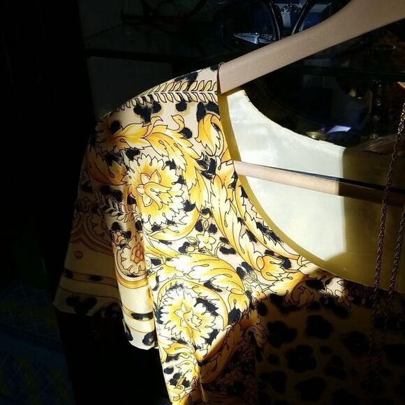 GORGEOUS YELLOW & GOLD & BLACK LEOPARD PRINT DRESS!! NEVER WORN 100% SILK LINING - Picture 11 of 17